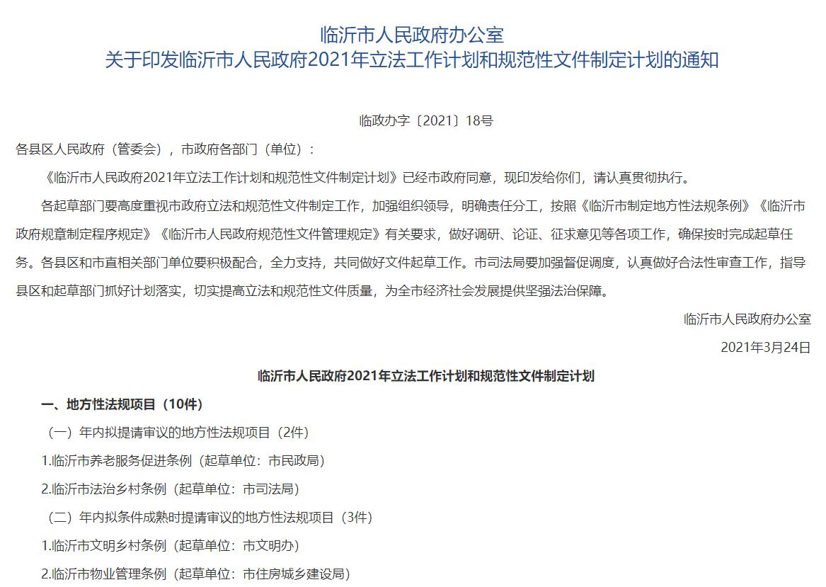 涉及物業(yè)管理、電梯安全、生育保險……臨沂立法工作和規(guī)范性文件制定計劃出爐！