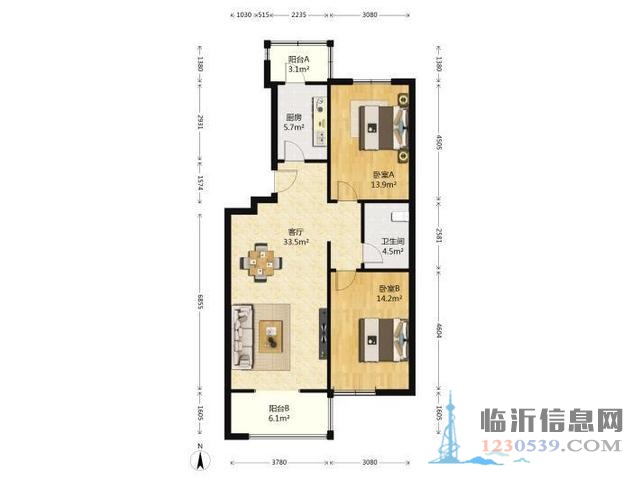 觀人民廣場(chǎng)，奧斯卡上品公館2室2廳1衛(wèi)實(shí)拍圖